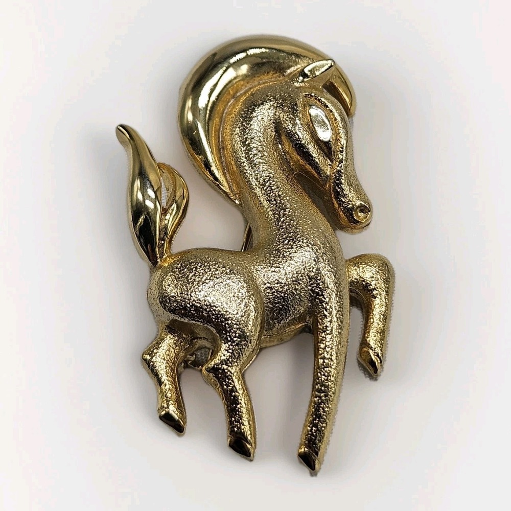 70's Prancing Pony Happy Horse Gold Tone 2" Pin Broach JJ-inspired Design
